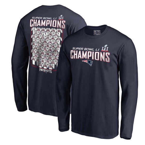New England Patriots Pro Line by Fanatics Branded Super Bowl LI Champions Roster Long Sleeve T-Shirt - Navy